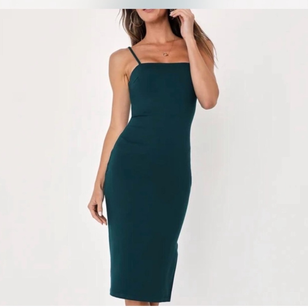 Lulu’s Paulina Forest Green Bodycon Midi Dress small